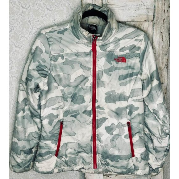 North Face Jacket Puffer Gray & White Camo Zippered Pockets Woman’s Size Medium - Picture 4 of 9